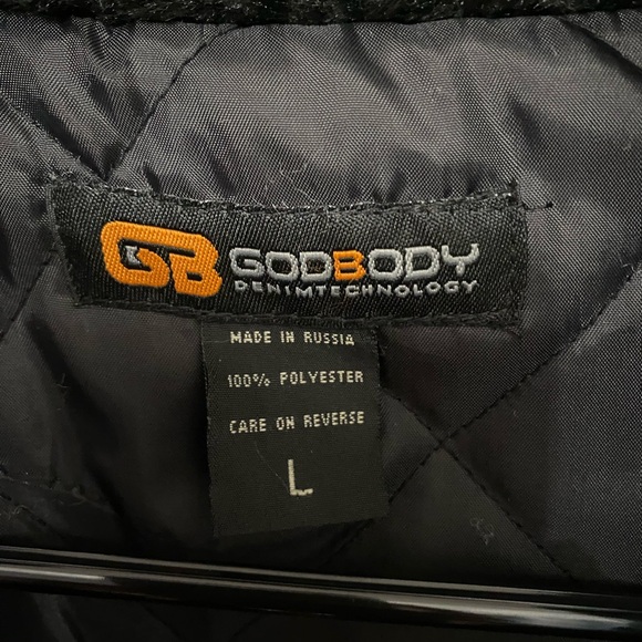 GODBODY Vintage Denim Technology Faux Fur Black Coat Sz-Large - Picture 6 of 8